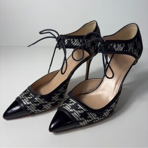 J Crew Houndstooth Mary Jane Elegant Black and White Pumps Leather Women's Heels